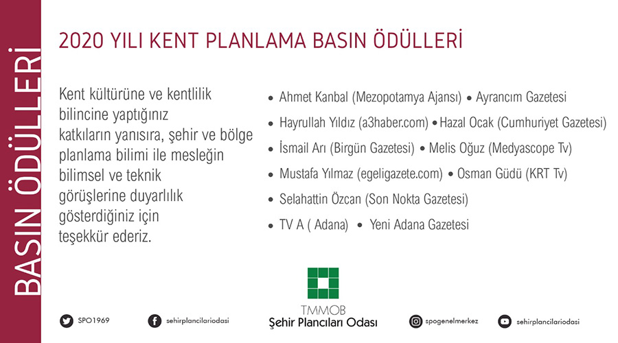 2020 Kent Planlama Basın Ödülleri verildi