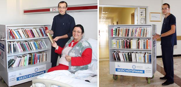 DEÜ Hastanesi'nde "gezici kütüphane" hizmeti veriliyor